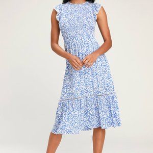 Lost + Wander Pick Me Blue Floral Print Midi Dress
